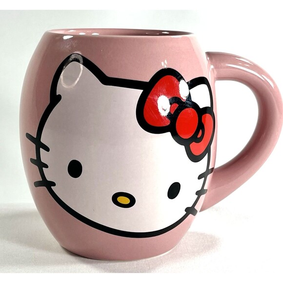 Hello Kitty Pink Oval Ceramic Mug 18 oz Vandor Double Sided 2011 Sanrio Kawaii - Picture 2 of 9